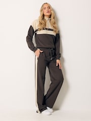 Long Tall Sally Brown Side Stripe Wide Leg Joggers - Image 1 of 5