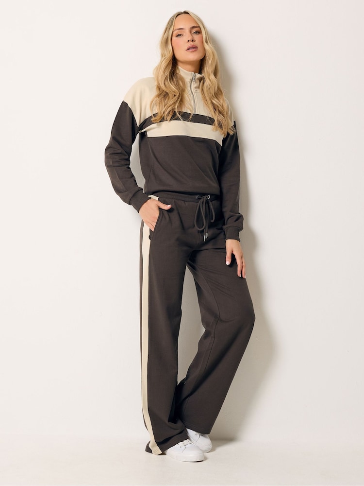 Long Tall Sally Brown Side Stripe Wide Leg Joggers - Image 1 of 5 Long Tall Sally Brown Side Stripe Wide Leg Joggers - Image 1 of 5