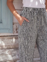 Roman Black Stripe Tie Waist Trousers - Image 4 of 4