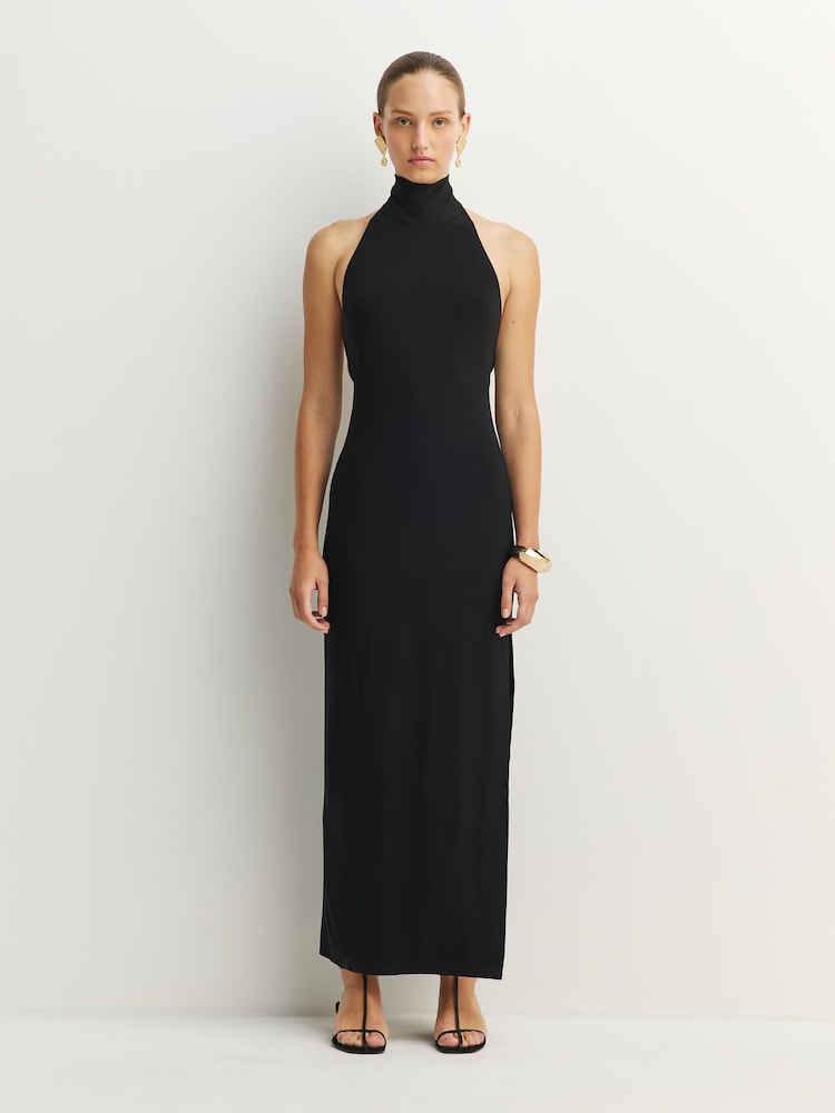Norma Kamali Black Halter Turtle Neck Side Slit Maxi Dress - Image 1 of 10 Norma Kamali Black Halter Turtle Neck Side Slit Maxi Dress - Image 1 of 10