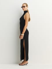 Norma Kamali Black Halter Turtle Neck Side Slit Maxi Dress - Image 3 of 10