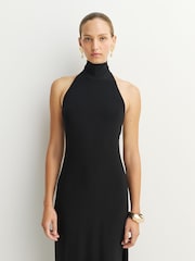 Norma Kamali Black Halter Turtle Neck Side Slit Maxi Dress - Image 4 of 10