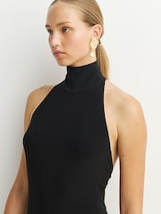 Norma Kamali Black Halter Turtle Neck Side Slit Maxi Dress - Image 5 of 10