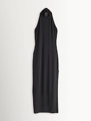Norma Kamali Black Halter Turtle Neck Side Slit Maxi Dress - Image 6 of 10
