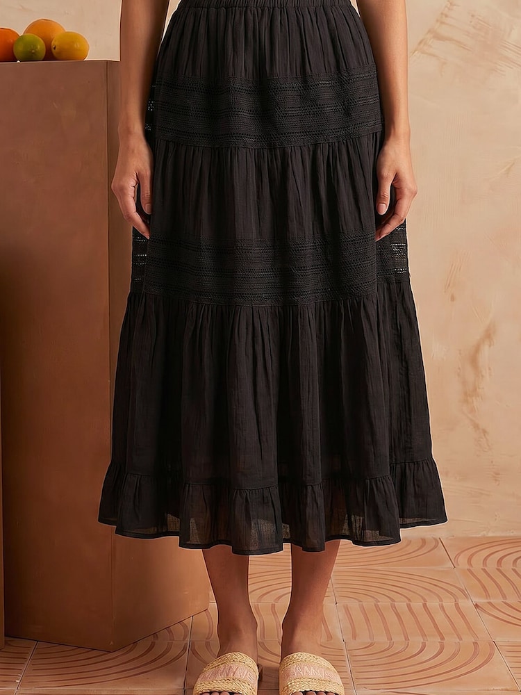 Roman Black Lace A Line Midi Skirt - Image 1 of 5 Roman Black Lace A Line Midi Skirt - Image 1 of 5