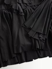 Norma Kamali Black Deep V-Neck Ruffle Mini Dress - Image 10 of 12