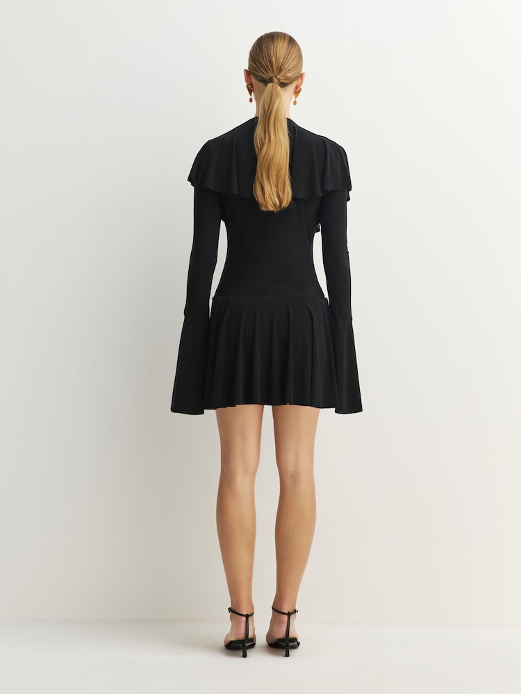 Norma Kamali Black Deep V-Neck Ruffle Mini Dress - Image 2 of 12 Norma Kamali Black Deep V-Neck Ruffle Mini Dress - Image 2 of 12