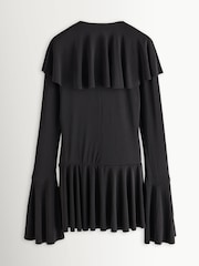 Norma Kamali Black Deep V-Neck Ruffle Mini Dress - Image 8 of 12