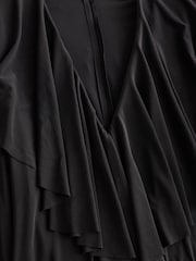 Norma Kamali Black Deep V-Neck Ruffle Mini Dress - Image 9 of 12