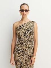 Norma Kamali Brown Diana One Shoulder Midi Dress - Image 4 of 10