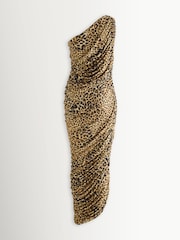 Norma Kamali Brown Diana One Shoulder Midi Dress - Image 7 of 10