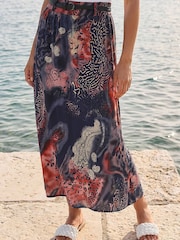 Roman Blue Paisley Print Belted Midi Skirt - Image 1 of 4