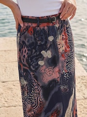 Roman Blue Paisley Print Belted Midi Skirt - Image 4 of 4