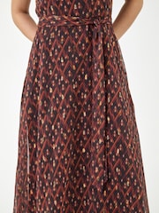 Roman Brown Print Chiffon Pleated Midi Dress - Image 4 of 4
