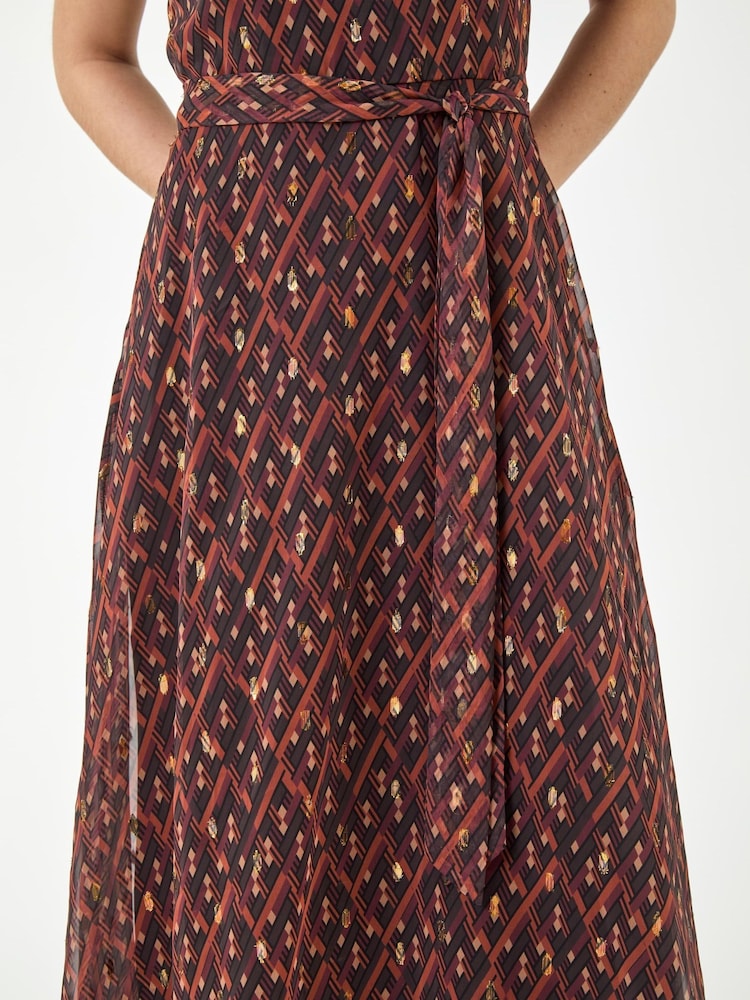 Roman Brown Print Chiffon Pleated Midi Dress - Image 4 of 4