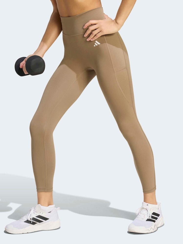 adidas Cream Optimé Essentials No Front Rise Seam 7/8 Leggings - Image 1 of 7