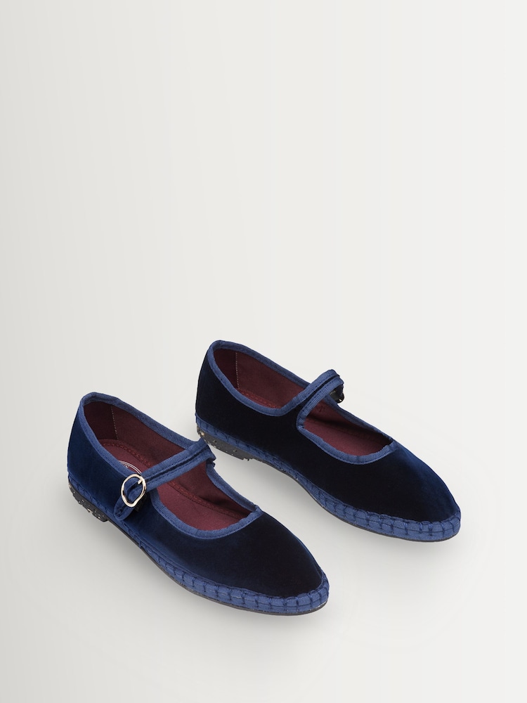 Flabelus Blue Molly Velvet Mary Jane Ballet Flats - Image 2 of 3 Flabelus Blue Molly Velvet Mary Jane Ballet Flats - Image 2 of 3
