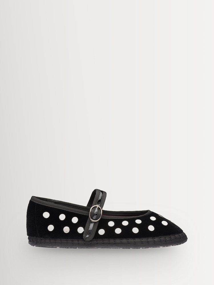 Flabelus Silver Black Mae Studded Velvet Mary Jane Ballet Flats - Image 1 of 3 Flabelus Silver Black Mae Studded Velvet Mary Jane Ballet Flats - Image 1 of 3