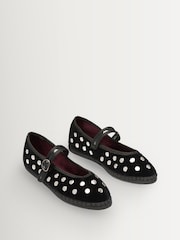 Flabelus Silver Black Mae Studded Velvet Mary Jane Ballet Flats - Image 2 of 3