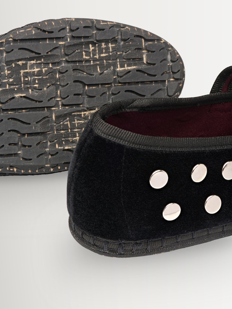 Flabelus Silver Black Mae Studded Velvet Mary Jane Ballet Flats - Image 3 of 3 Flabelus Silver Black Mae Studded Velvet Mary Jane Ballet Flats - Image 3 of 3