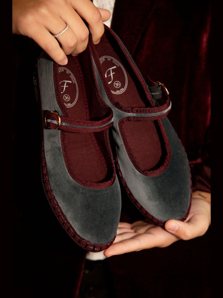 Flabelus Grey Georgina Velvet Mary Jane Ballet Flats - Image 5 of 5 Flabelus Grey Georgina Velvet Mary Jane Ballet Flats - Image 5 of 5