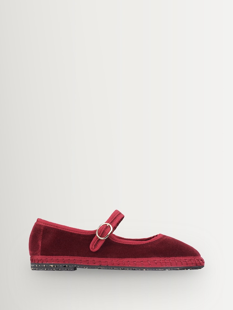 Flabelus Red Lucrecia Velvet Mary Jane Ballet Flats - Image 1 of 4 Flabelus Red Lucrecia Velvet Mary Jane Ballet Flats - Image 1 of 4