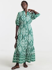 JD Williams Green Border Print Prairie Dress - Image 1 of 4