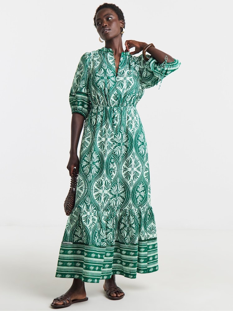 JD Williams Green Border Print Prairie Dress - Image 1 of 4
