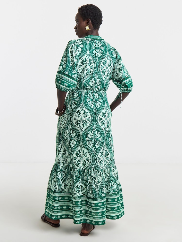 JD Williams Green Border Print Prairie Dress - Image 2 of 4