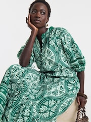 JD Williams Green Border Print Prairie Dress - Image 3 of 4