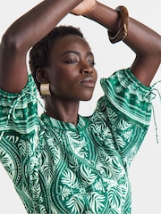 JD Williams Green Border Print Prairie Dress - Image 4 of 4
