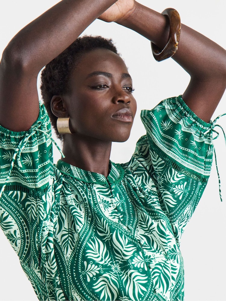 JD Williams Green Border Print Prairie Dress - Image 4 of 4