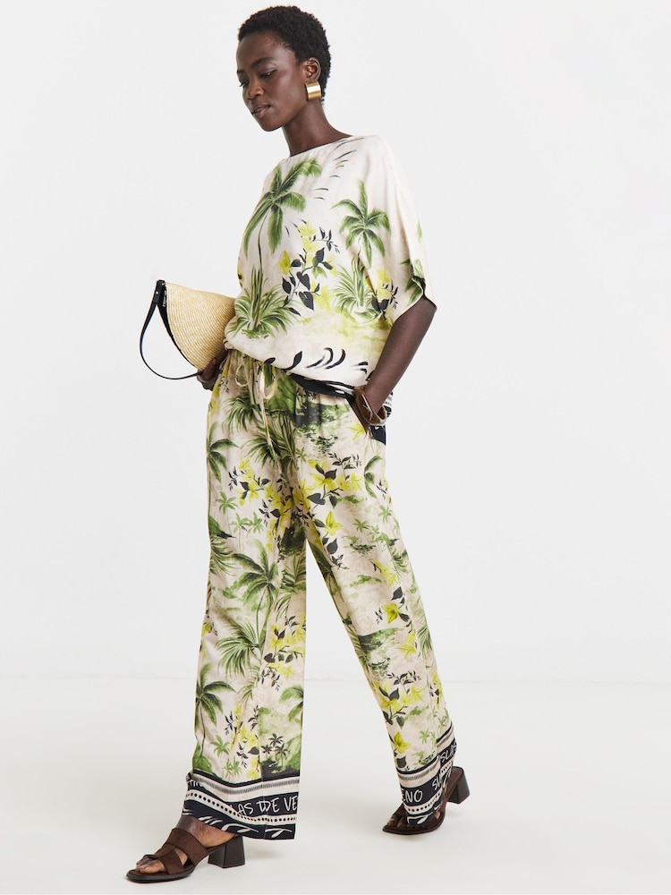 JD Williams Cream Linen Mix Wide Leg Trousers - Image 1 of 4 JD Williams Cream Linen Mix Wide Leg Trousers - Image 1 of 4