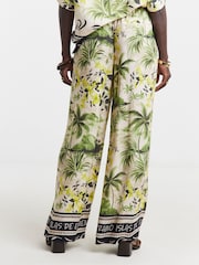 JD Williams Cream Linen Mix Wide Leg Trousers - Image 2 of 4