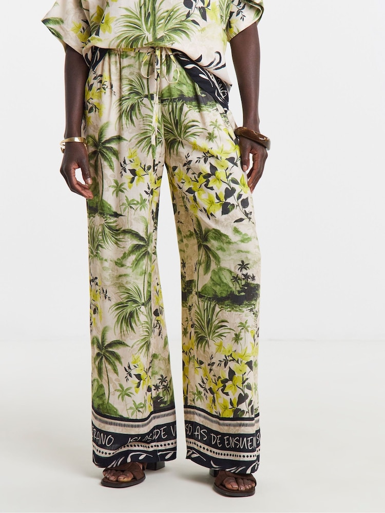 JD Williams Cream Linen Mix Wide Leg Trousers - Image 4 of 4 JD Williams Cream Linen Mix Wide Leg Trousers - Image 4 of 4