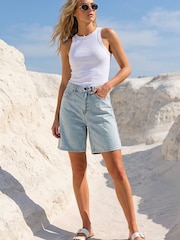 Roman Blue Longline Bermuda Shorts - Image 1 of 4