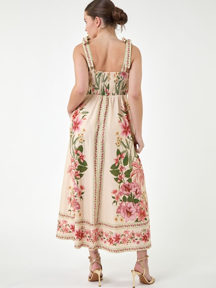 Roman White Tropical Print Sequin Midi Dress - Image 2 of 4 Roman White Tropical Print Sequin Midi Dress - Image 2 of 4