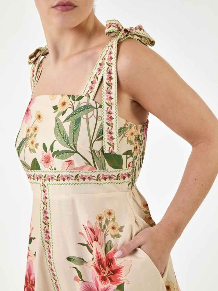 Roman White Tropical Print Sequin Midi Dress - Image 4 of 4 Roman White Tropical Print Sequin Midi Dress - Image 4 of 4