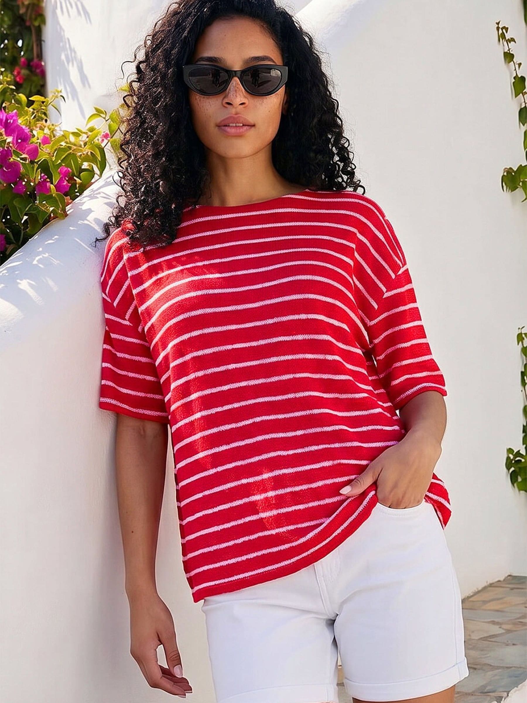 Buy Roman Red Stripe Print Snit Jersey Top from Next Romania