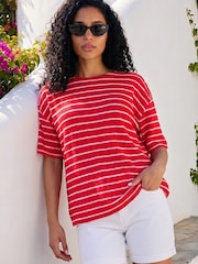 Roman Red Stripe Print Snit Jersey Top - Image 1 of 4