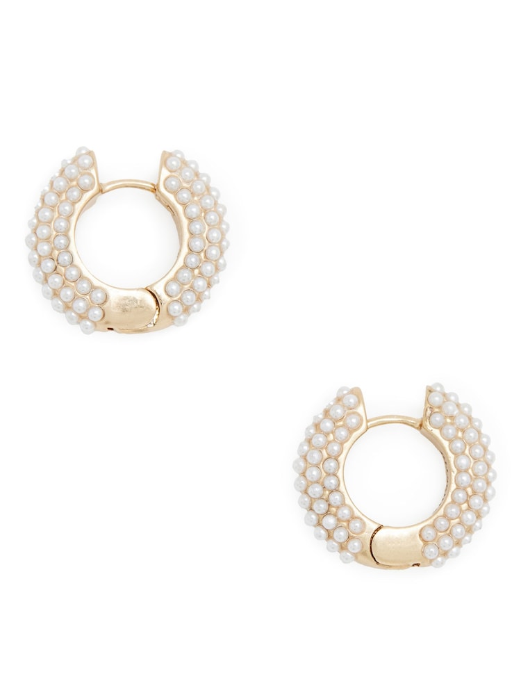 AllSaints Gold Tone Chunky Pearl Huggies - Image 1 of 4