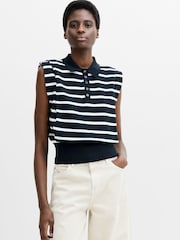 French Connection Blue Kea Stripe Collared Vest - Image 1 of 6