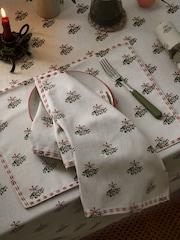 Sophie Allport Set of 4 OffWhite Mistletoe Embroidered Napkins - Image 1 of 3