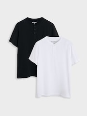Threadbare White Cotton Grandad Collar T-Shirts 2 Pack - Image 1 of 5