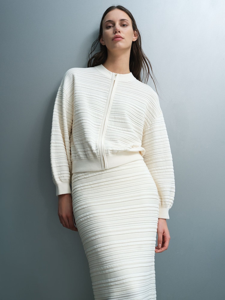 French Connection Cream Mayim Knit Pleated Cardigan - Image 1 of 6 French Connection Cream Mayim Knit Pleated Cardigan - Image 1 of 6