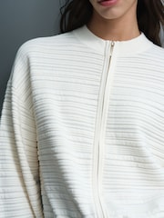 French Connection Cream Mayim Knit Pleated Cardigan - Image 2 of 6