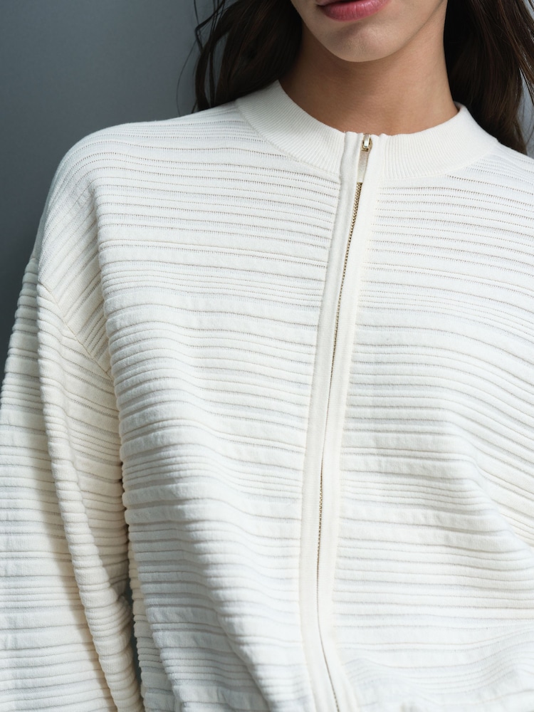 French Connection Cream Mayim Knit Pleated Cardigan - Image 2 of 6 French Connection Cream Mayim Knit Pleated Cardigan - Image 2 of 6