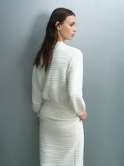 French Connection Cream Mayim Knit Pleated Cardigan - Image 5 of 6