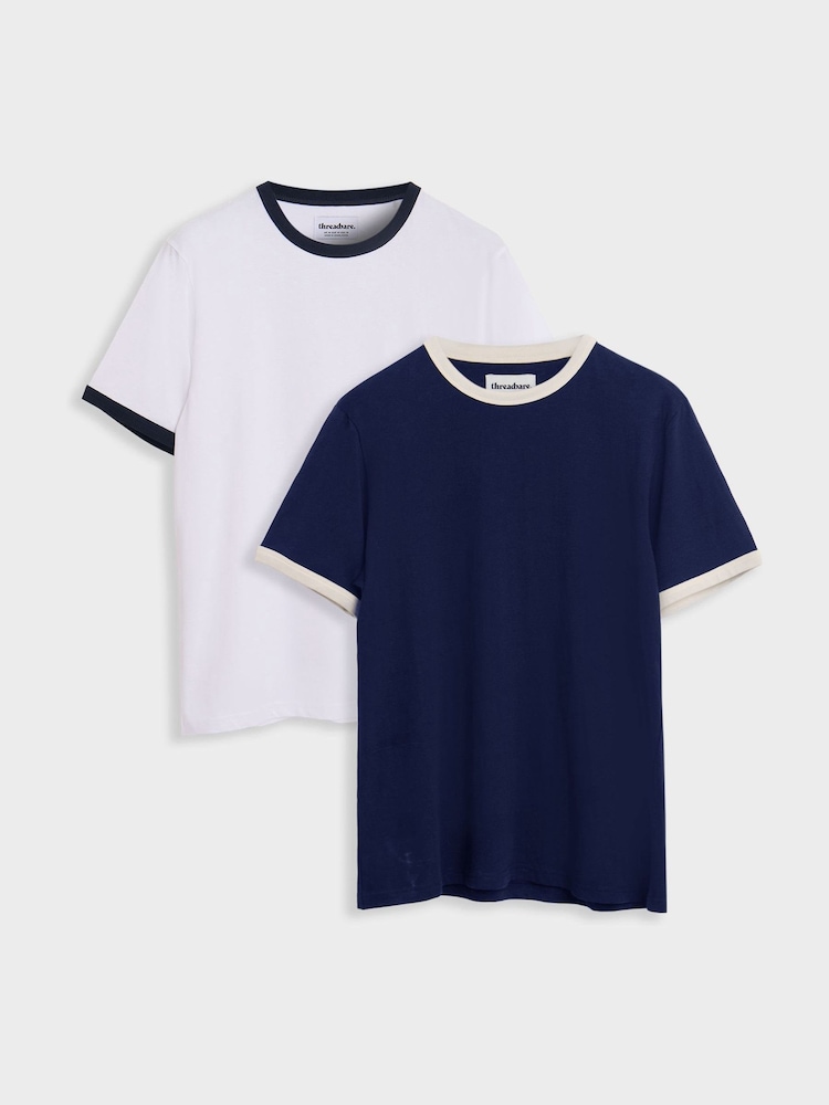 Threadbare White Cotton Ringer T-Shirts 2 Pack - Image 1 of 1 Threadbare White Cotton Ringer T-Shirts 2 Pack - Image 1 of 1