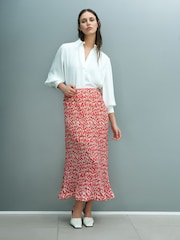 French Connection Pink Noelle Plisse Peplum Hem Skirt - Image 1 of 6